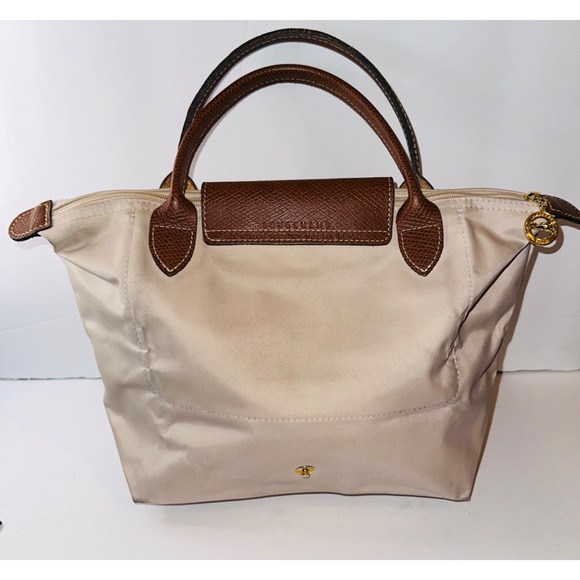 Auth LONGCHAMP Le Preage Original - Cream Dark Brown Nylon Leather Handbag - Picture 2 of 14